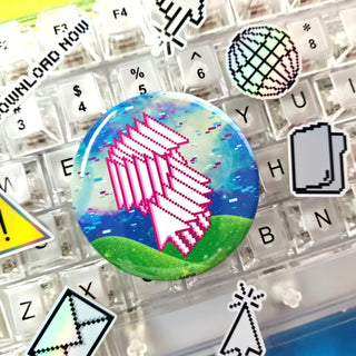 Pink Retro Computer Glitch Button or Magnet