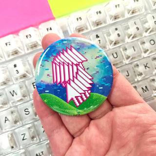 Pink Retro Computer Glitch Button or Magnet