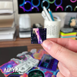 1 inch Purple Matrix Glitch Sticker