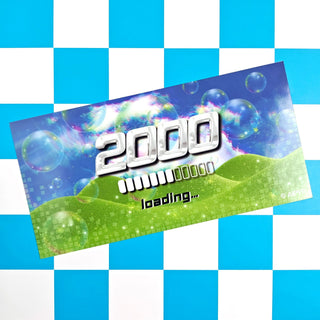 Card with '2000 loading...' text on a blue and white checkered background