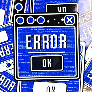 Blue Computer Error Holographic Sticker