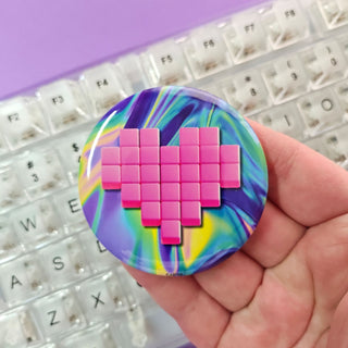 Pink Pixelated Heart Magnet or Button
