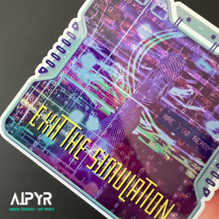 Close up of the Cyberpunk Exit Simulation Sticker