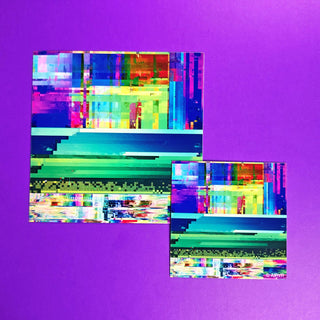 Colorful pixelated pattern on a purple background