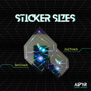 Sticker sizes for the Dimension Jumping Holographic Sticker. This sticker comes in 2 inch or 3 inch sizes.