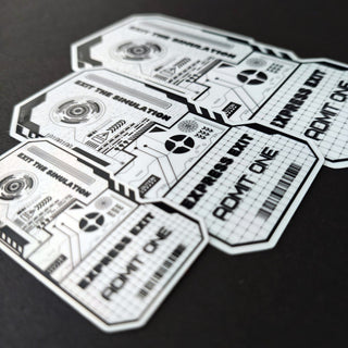 Close Up of the Exit the Simulation Ticket Sticker