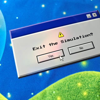 Computer dialog box asking 'Exit the Simulation?' with a space-themed background