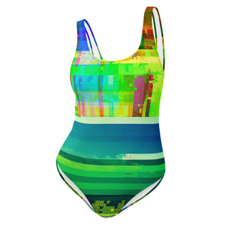 Front view of the Fatal Glitch One Piece Swimsuit by AIPYR.