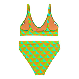 Back view of the Green & Orange Illusion High Waist Bikini by AIPYR.