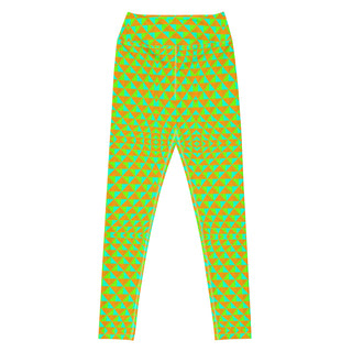 Leggings with a vibrant geometric pattern on a white background