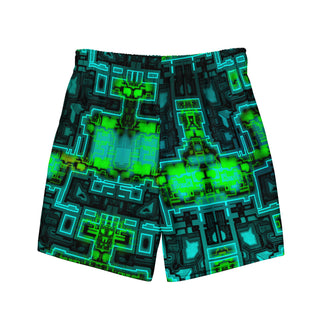 Back view of the Green Glitch Swim Trunks by AIPYR.