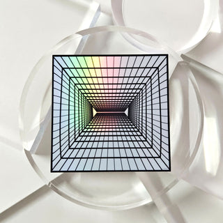 Abstract design with concentric circles and a grid pattern in the center.