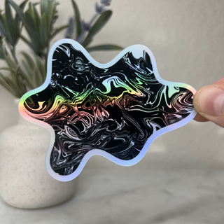 Monochrome Chaos Holographic Blob Sticker by Aipyr