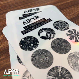 Close up of the Monochrome Psychedelic Sticker Sheet