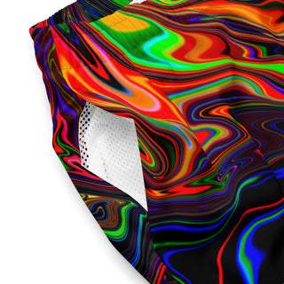 Close up view of the Neon Chaos Swim Trunks by AIPYR.