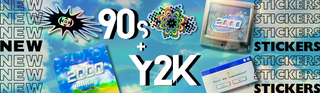 Hero images showcasing new 90s and Y2K stickers by AIPYR.