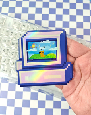 Kawaii Pixel Art Computer Holographic Sticker
