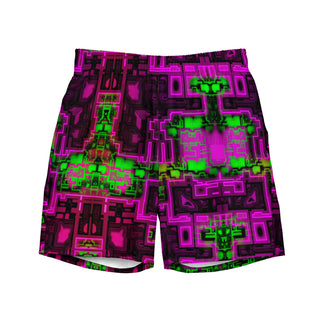 Front view of the Pink Glitch Swim Trunks by AIPYR.