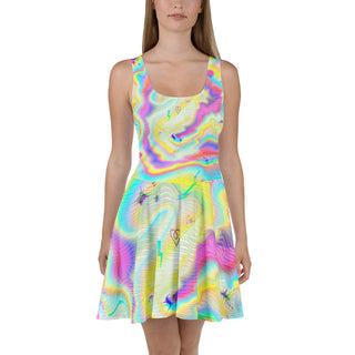 Woman wearing the Rainbow Dreamcore Skater Dress.