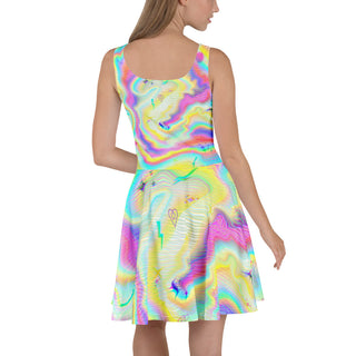 Woman wearing the Rainbow Dreamcore Skater Dress.