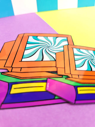 Colorful abstract design with geometric shapes on a multicolored background