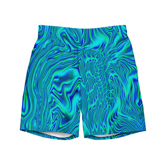 Front view of the Trippy Frutiger Aero Swim Trunks by AIPYR.