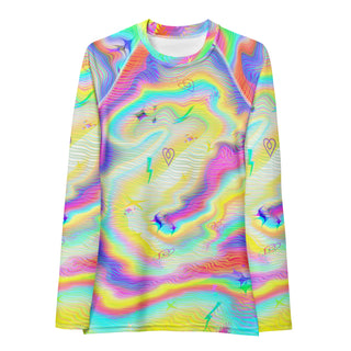 Front view of the Women's Trippy Kidcore Rash Guard by AIPYR.