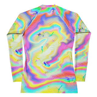 Back view of the Women's Trippy Kidcore Rash Guard by AIPYR.