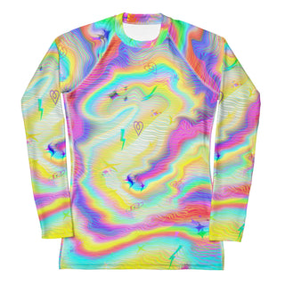 Front view of the Women's Trippy Kidcore Rash Guard by AIPYR.