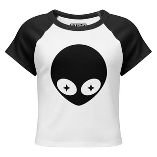 Front view of the Y2K Alien Head Baby Tee.