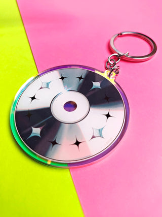 Silver Y2K CD Holographic Keychain