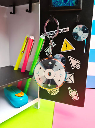 Silver Y2K CD Holographic Keychain