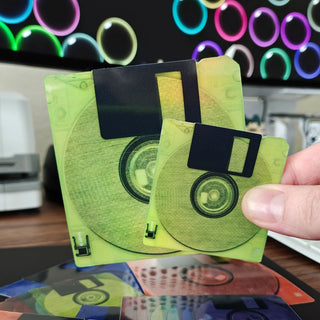 Pair of Neon Yellow Floppy Disk Stickers