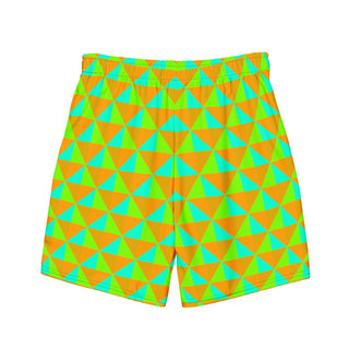 Neon Orange Geometric Swim Trunks