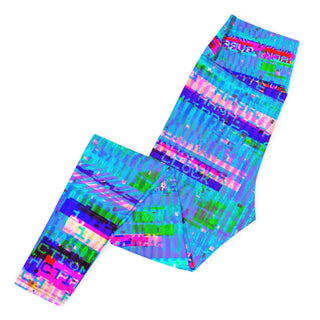 Blue Cyber Glitch Yoga Leggings