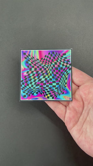 Video of the Psychedelic Warp Holographic Sticker by AIPYR over a black background.