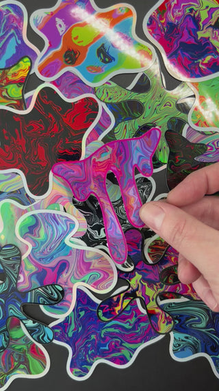 Video showing the Trippy Blobs Holographic Stickers by AIPYR.