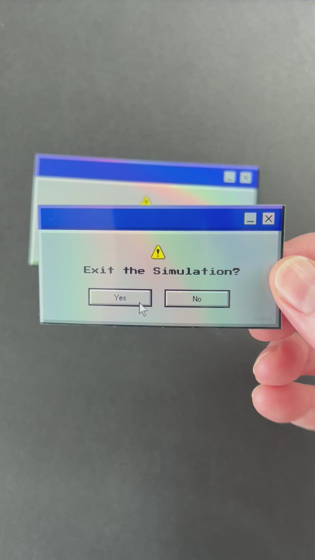 Video of the 90s Exit the Simulation Popup Window Holographic Sticker by AIPYR.