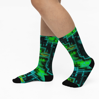 Green Glitch Crew Socks