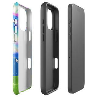 Phone case with colorful design on a white background